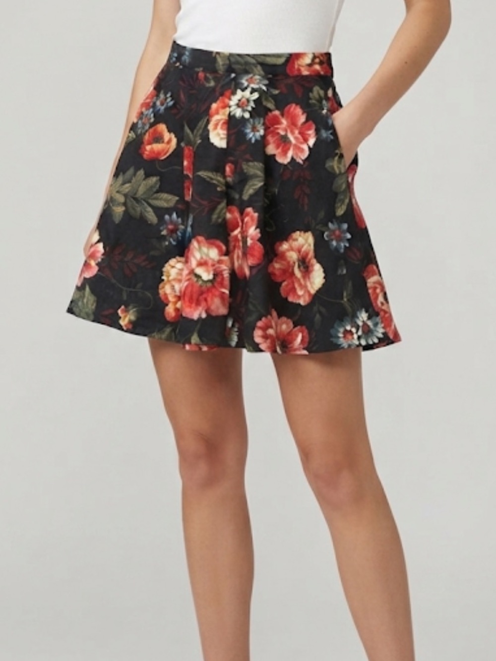 AQUA Mini Skirt Linen Blend Floral Skater Small